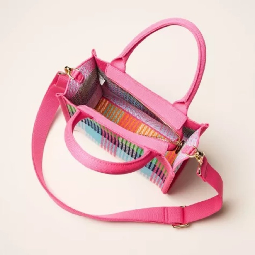 Pink Plaid Knit Kate Spade x Target Crossbody Bag, NWT, Detachable Strap - Picture 3 of 7